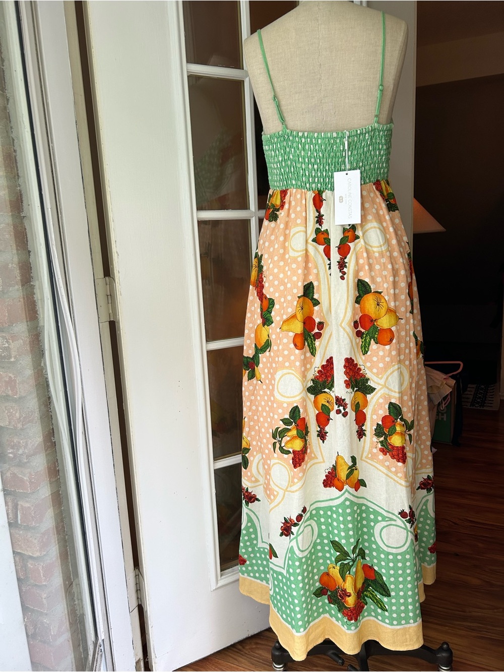 Caroline Constas Peach, Green and Yellow Polka dot Fruit-Print Maxi Dress - Picture 3 of 12